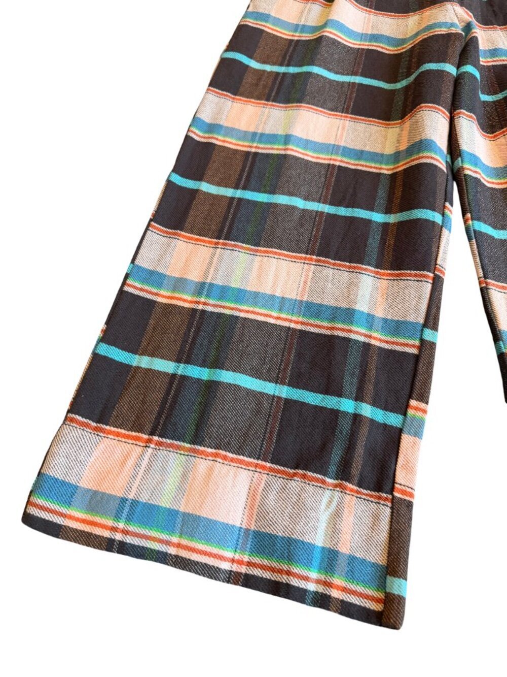 Free People Plaid Back Buckle Cotton Pants Wide Leg Bold Trousers Size 10 NWT - Picture 4 of 16